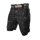 Black camouflage shorts with a belt