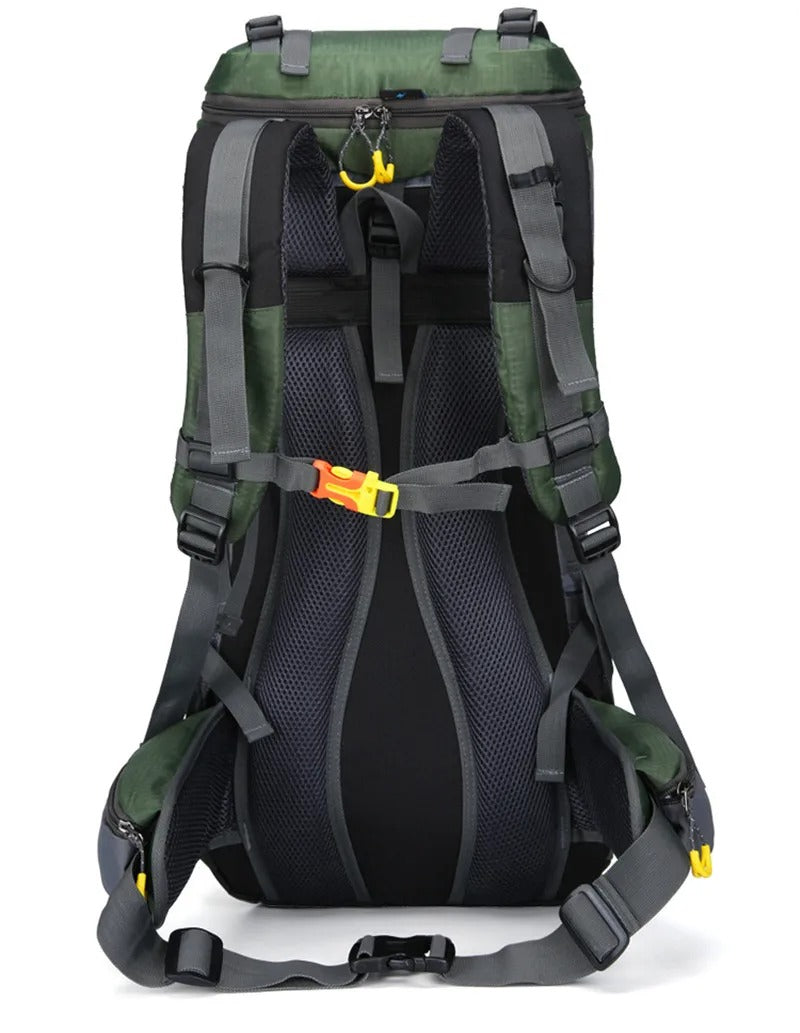 The Outdoor Backpack 60L is suitable for carrying clothing, gear, and essentials on longer trips. With a 60-liter capacity, it offers multiple compartments for organized storage. Adjustable straps allow the backpack to be fitted as needed. A handle and shoulder straps make it convenient to carry. Additional features include trekking pole straps, hip storage, and a drawcord for securing clothing.